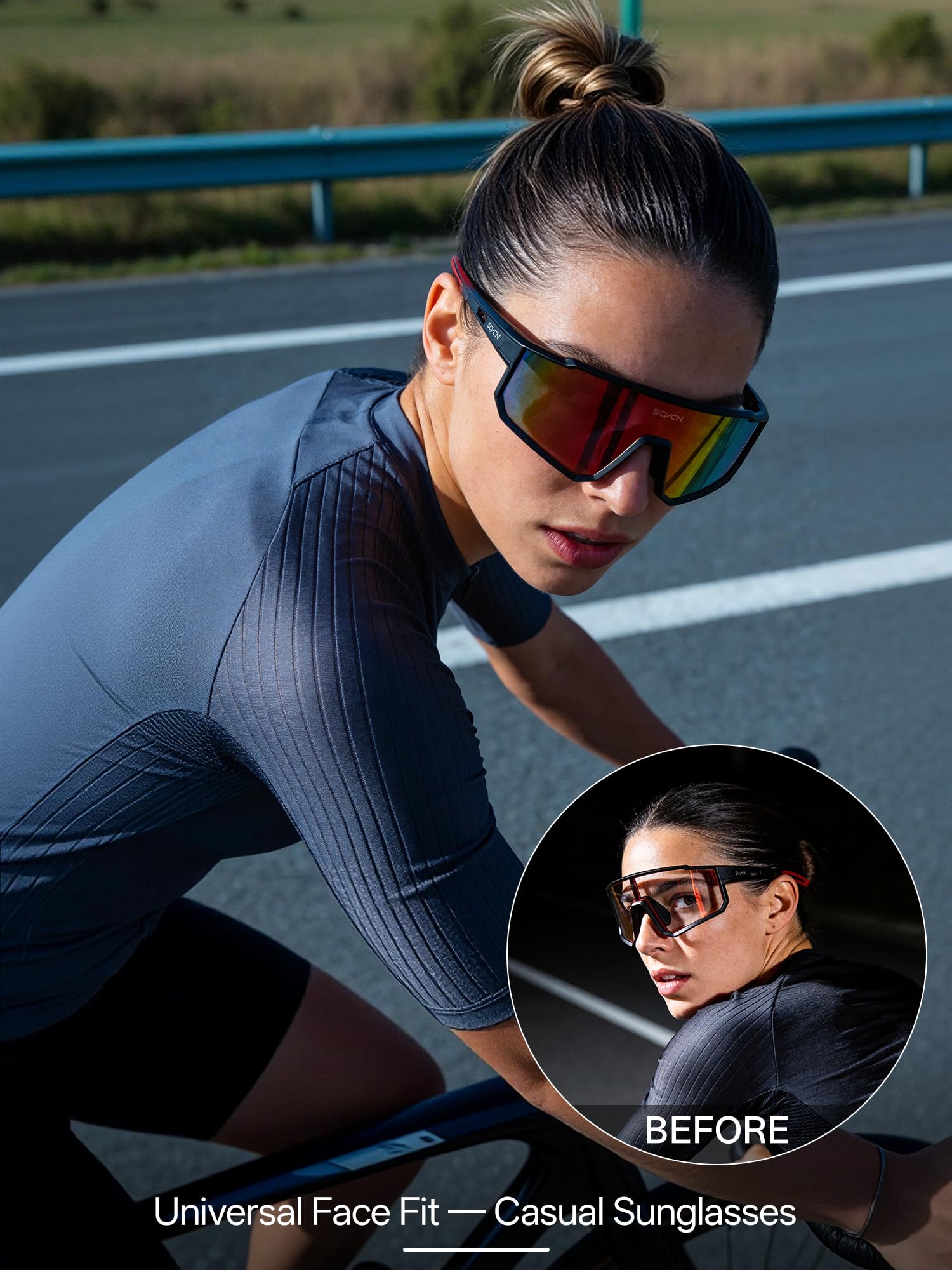 SCVCN Lunettes de cyclisme pour homme et femme, lunettes de vélo enveloppantes 31,6 g avec verres colorés ou photochromiques, protection UV400 pour route et VTT