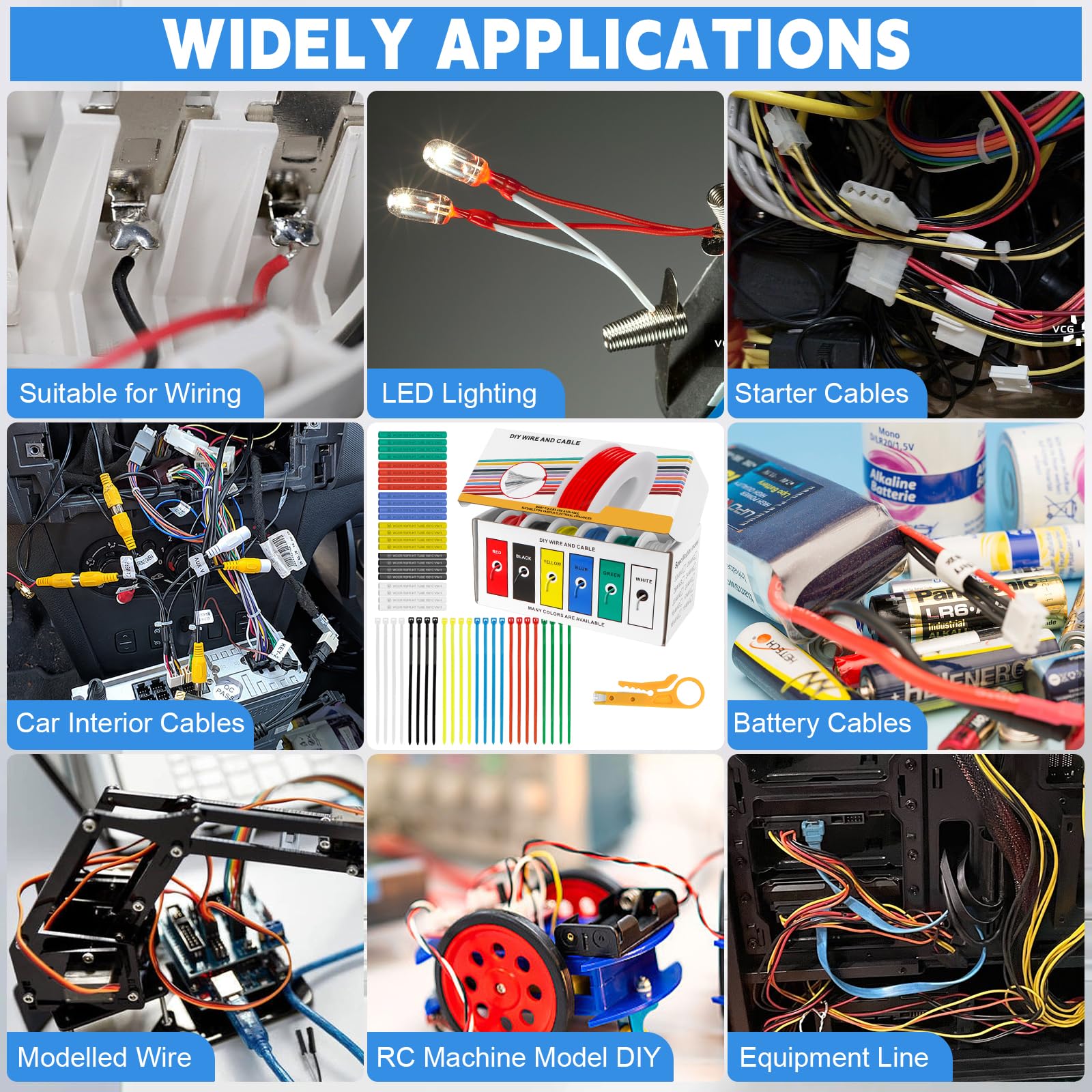 Cable eléctrico de silicona - 18AWG 0,75mm² 6 colores(cada color 8 m) Alambres eléctricos kit Alambre de cobre estañado trenzado Para bricolaje, modelos RC, lámparas, electrodomésticos, etc.