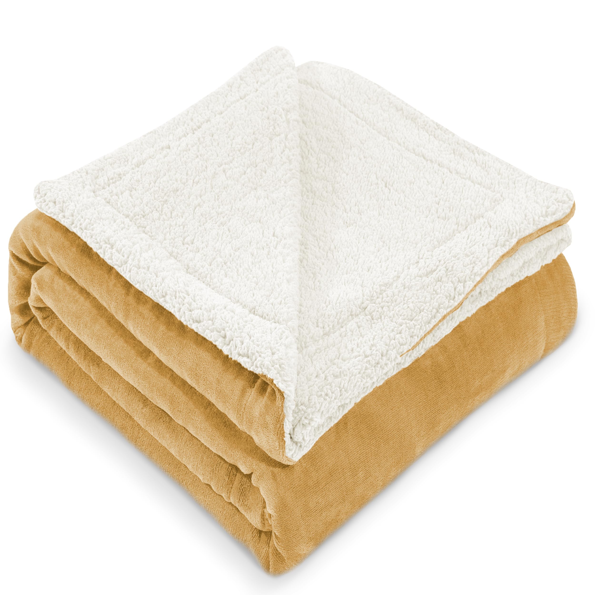 HOMEYA Manta Borreguillo para Sofa y Cama 130x160 cm - Reversible Franela y Sherpa, 100% Poliester, Suave y Calido, Manta Polar para Adulto y Niño, Camel
