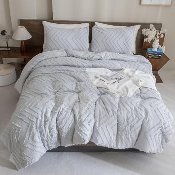 Andency King Comforter Silver Grey, Boho Grey Soft Warm Bedding Comforter Sets for King Size Bed Set, 3 Pieces Gray Cute Chevron Tufted Aesthetic Microfiber Lightweight Comforter Set | Boho Warm Comforter Sets for King Size Bed, Aesthetic Chevron Farmhouse Cute Bohemian Textured Lightweight Bedding Set