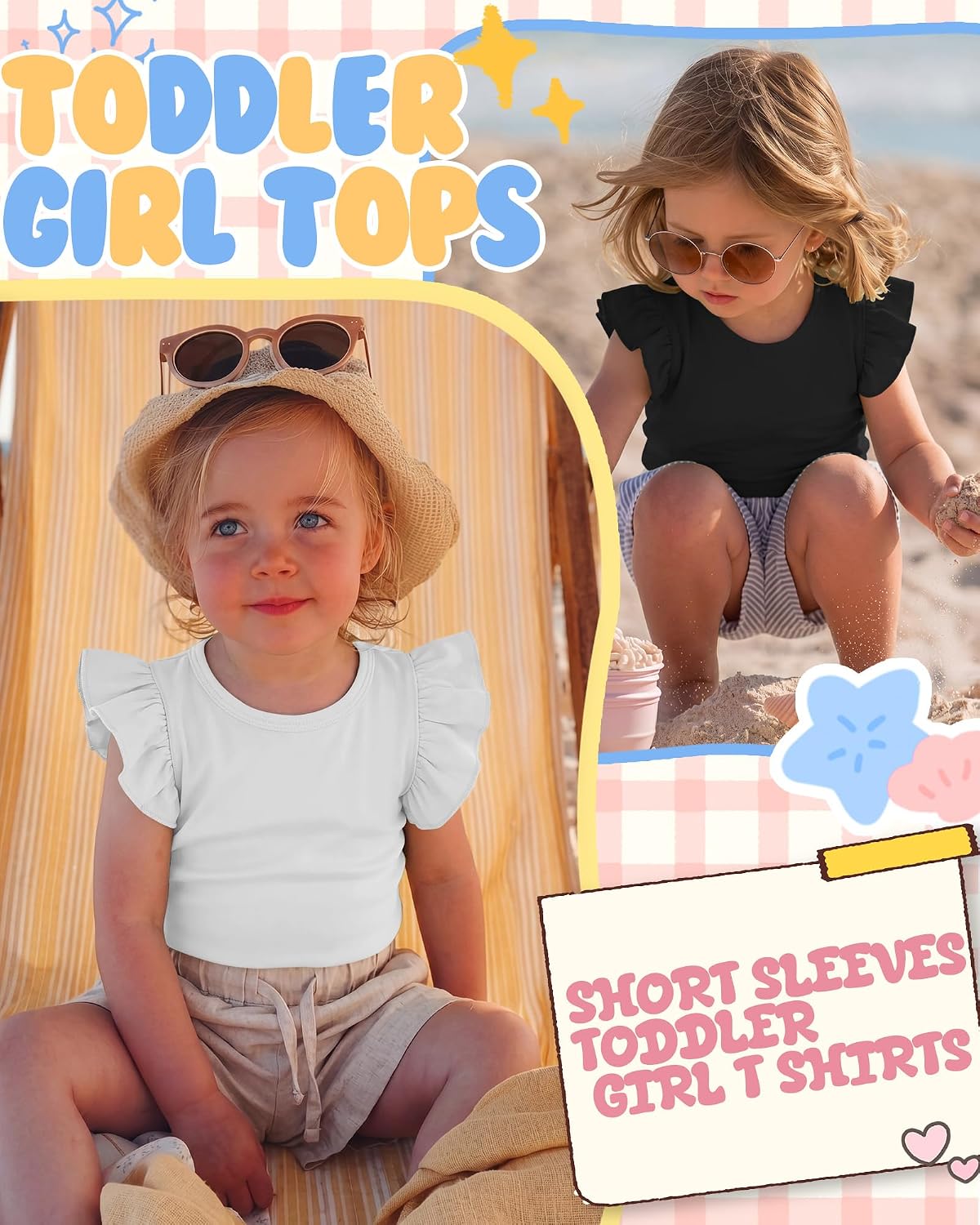 3 Pack Toddler Girls Ruffle T-Shirt Short Sleeve Cotton Tops Basic Plain Solid Cute Tees Kids Casual Clothes 18M-5T
