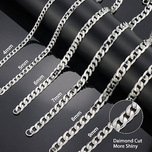 Miniatura 4 de Monily - Cadena cubana de eslabones de acero inoxidable de 4.5 mm y 8.5 mm para hombre y mujer, de 16pulgadas y 36pulgadas