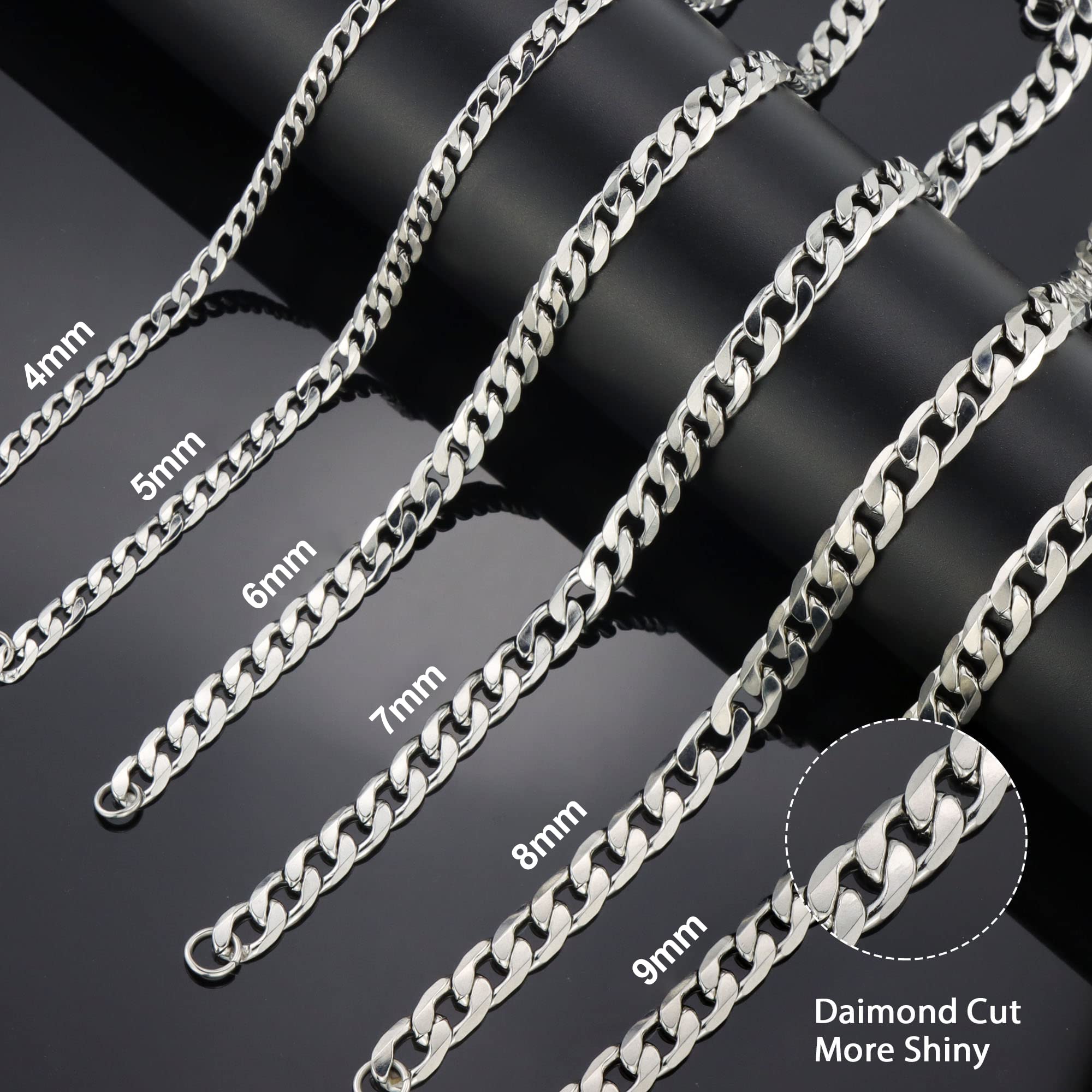 Cadena cubana de eslabones de acero inoxidable de 4.5 mm y 8.5 mm para hombre y mujer, de 16 pulgadas y 36 pulgadas, acero inoxidable, JN06405SR232602 4