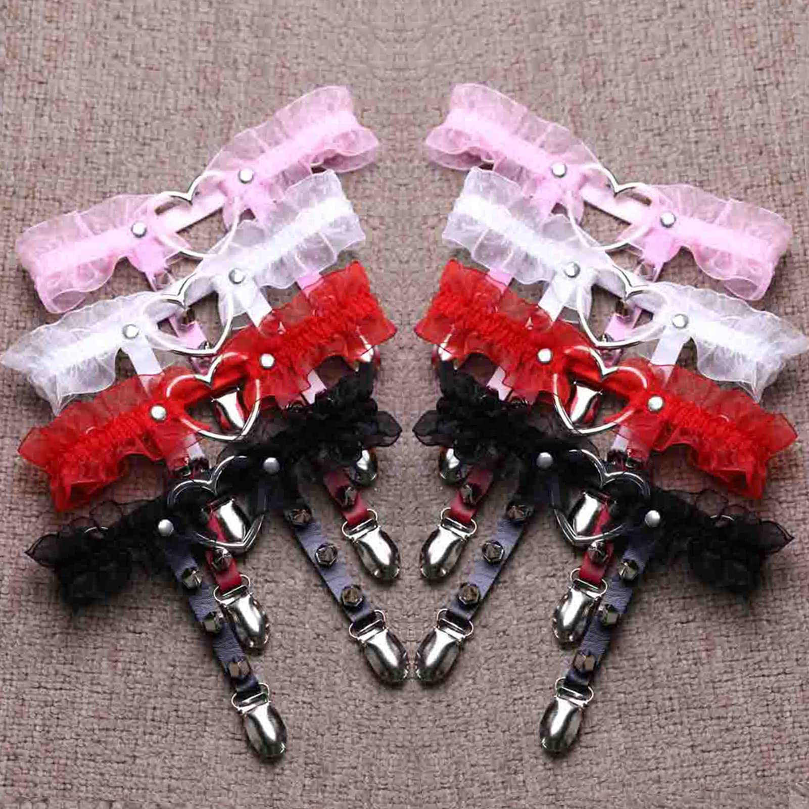 Adove Women Adjustable Leather Thigh Garter,Lace Heart Shaped Leg with Clips punk goth for thigh high socks: Pink 2p Sdwd-pink-2p