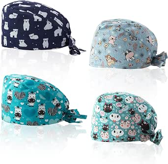 Black Grey White Camouflage Scrub Caps For Women & Men - Adjustable Surgical Cap With Sweatband