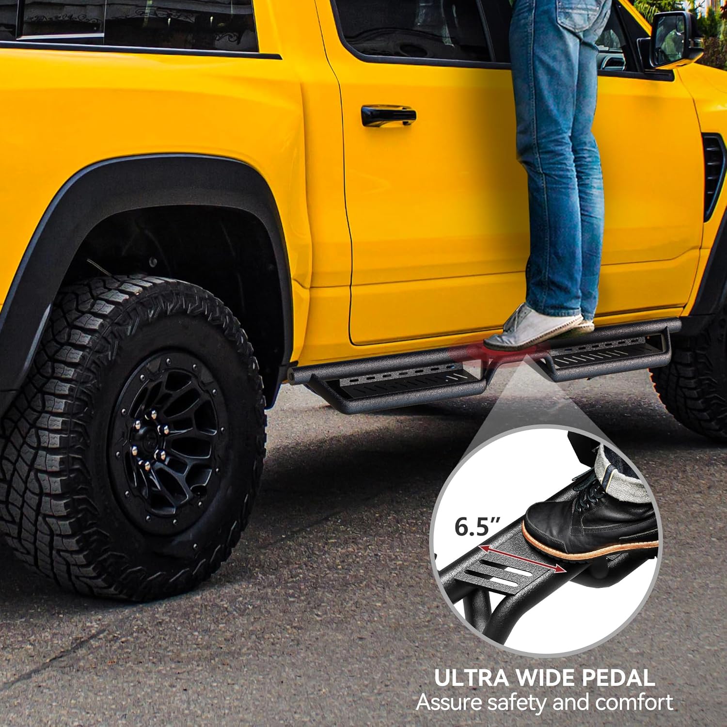 YITAMOTOR Running Boards & Side Steps Compatible with 2005-2023 Toyota Tacoma Double Cab, Black Powder Coated Nerf Bars, Two-Stair for Roof Operation