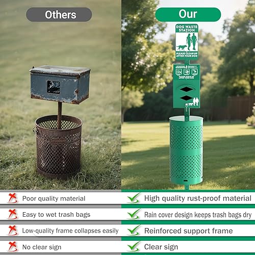 Miniatura 8 de POCHAR Estación de eliminación de desechos de perros de aluminio inoxidable para parques de mascotas, estación de 10 galones para excrementos de