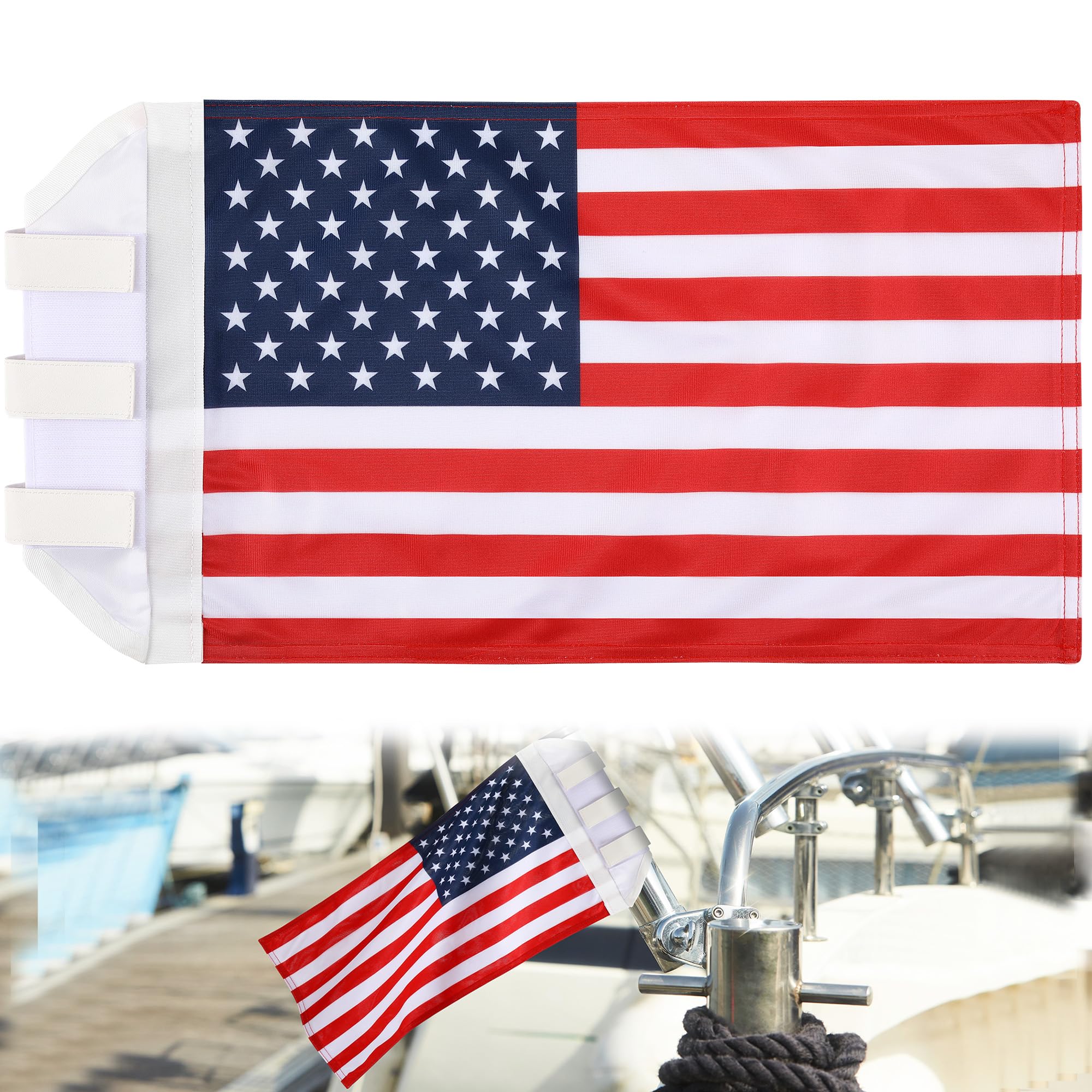 Ceoighe 1 Pcs Flag for Boat Fishing Holder Rocket Launcher, Rail Fishing Rod Holder Flag for Boat Heavy Duty Nylon Sewn Stripes, Universal Banner for Marine Yacht UTV (American Pattern)