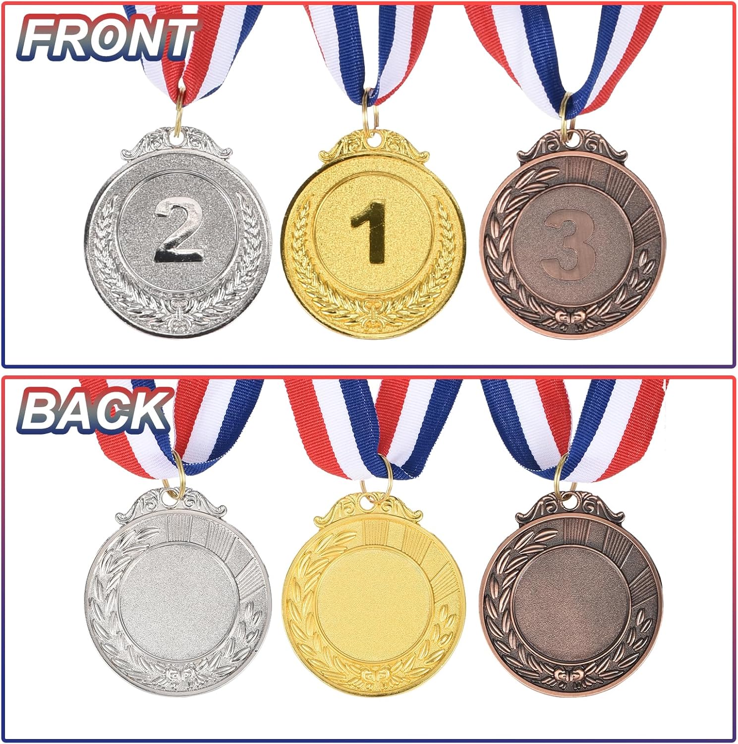 PATIKIL 96 Pieces Gold Silver Bronze Award Medals, 2-Inch Award Medals 1st 2nd 3rd Prizes with Ribbon for Team Games Sports Competitions