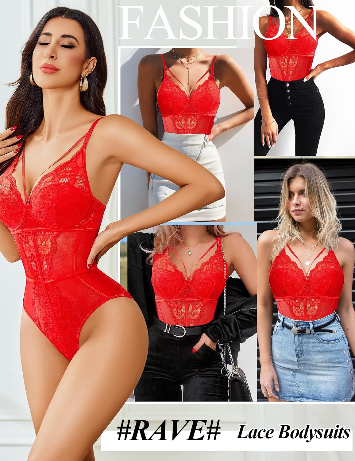 Avidlove Sexy Lingerie for Women Lace Teddy V Neck Snap Crotch BodySuit One Piece Babydoll Wireless
