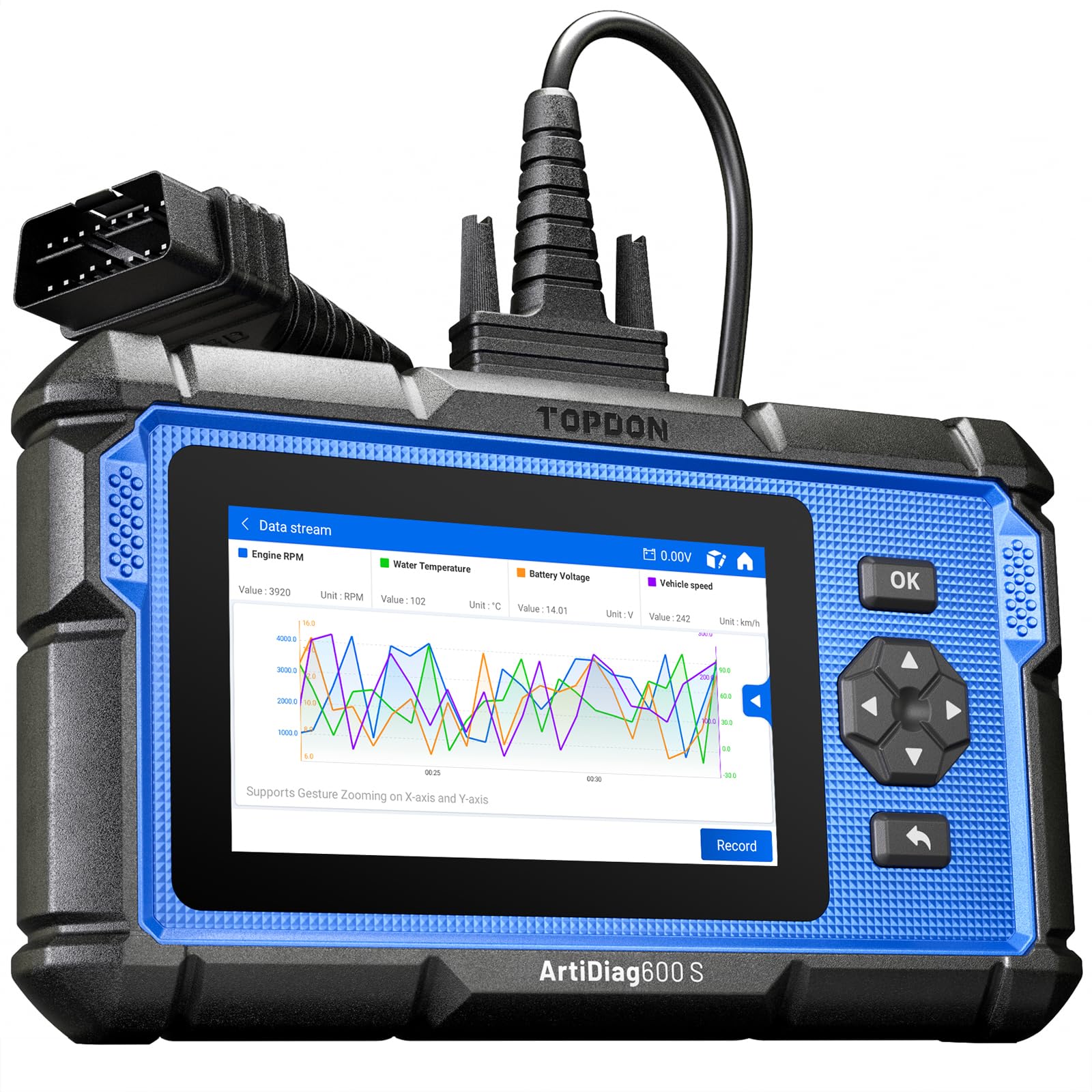 TOPDON AD600S OBD2 Diagnosegerät, Auslesegerät Auto alle Autos für 4 System Diagnose, 9 Servicefunktionen für Öl/DPF/ABS/BMS/SAS, Volle OBDII Funktionen, KOSTENLOSE LEBENSLANGE Updates