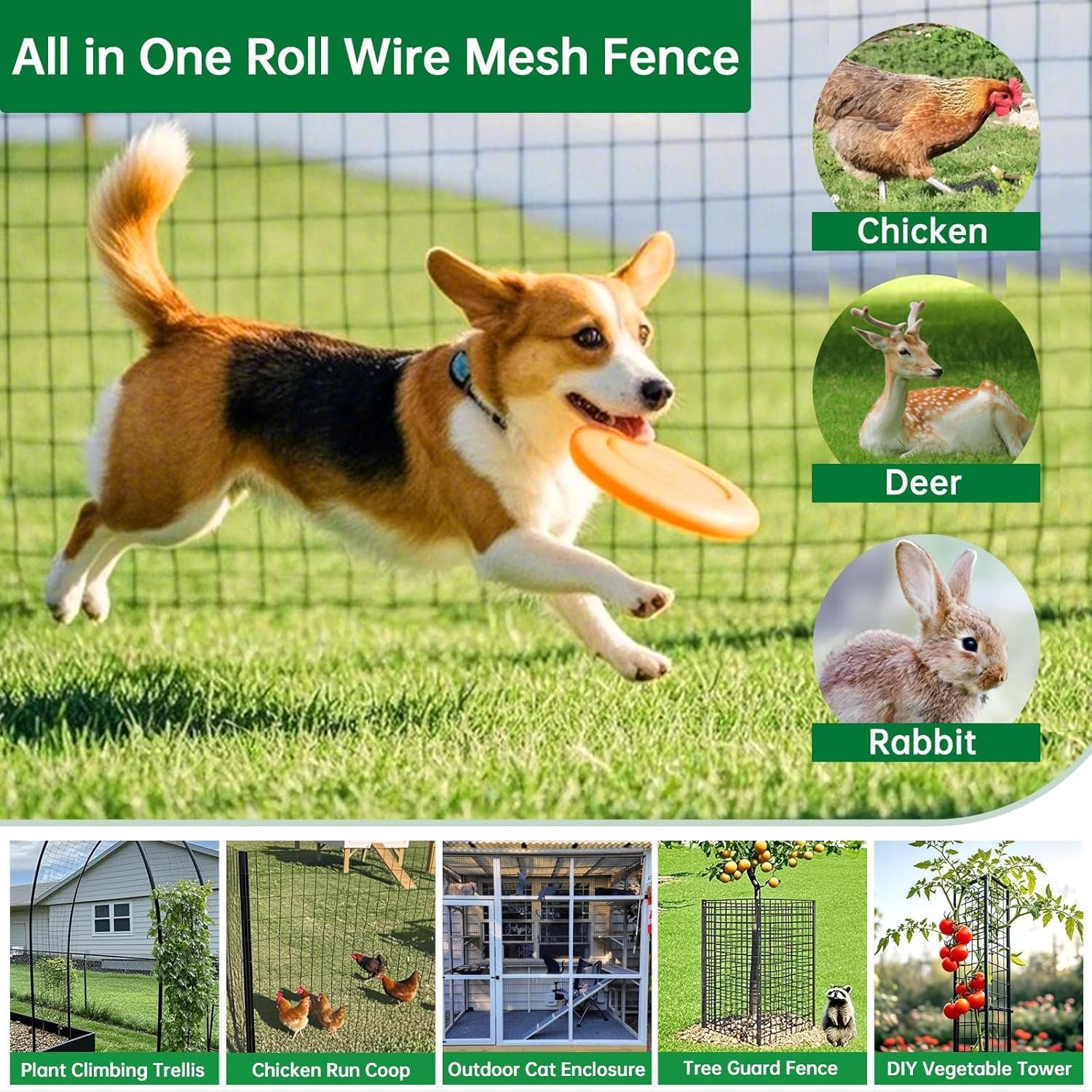 Amagabeli Black Hardware Cloth 1 x 1 inch 36inch x 50ft PVC Vinyl Coated Wire Mesh Roll Weld Wire Fence Chicken Wire 16 Gauge Garden Fence Chicken Coop Fencing Gopher Rabbit Tree Guard