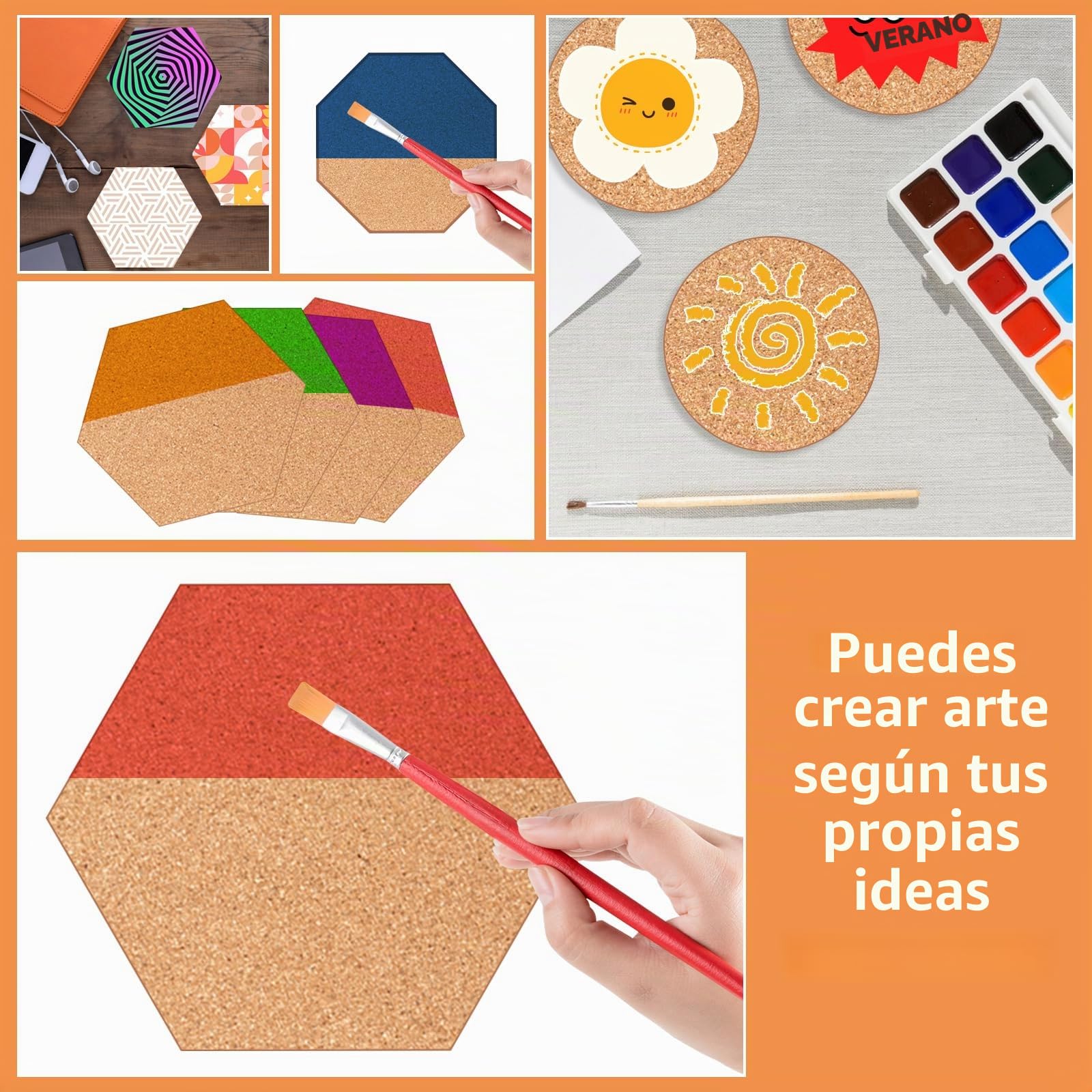 Tablero Corcho sin Adhesivo 30x30 cm, 20 Piezas Autoadhesivo Pared con 60 Chinchetas para Fotos Notas