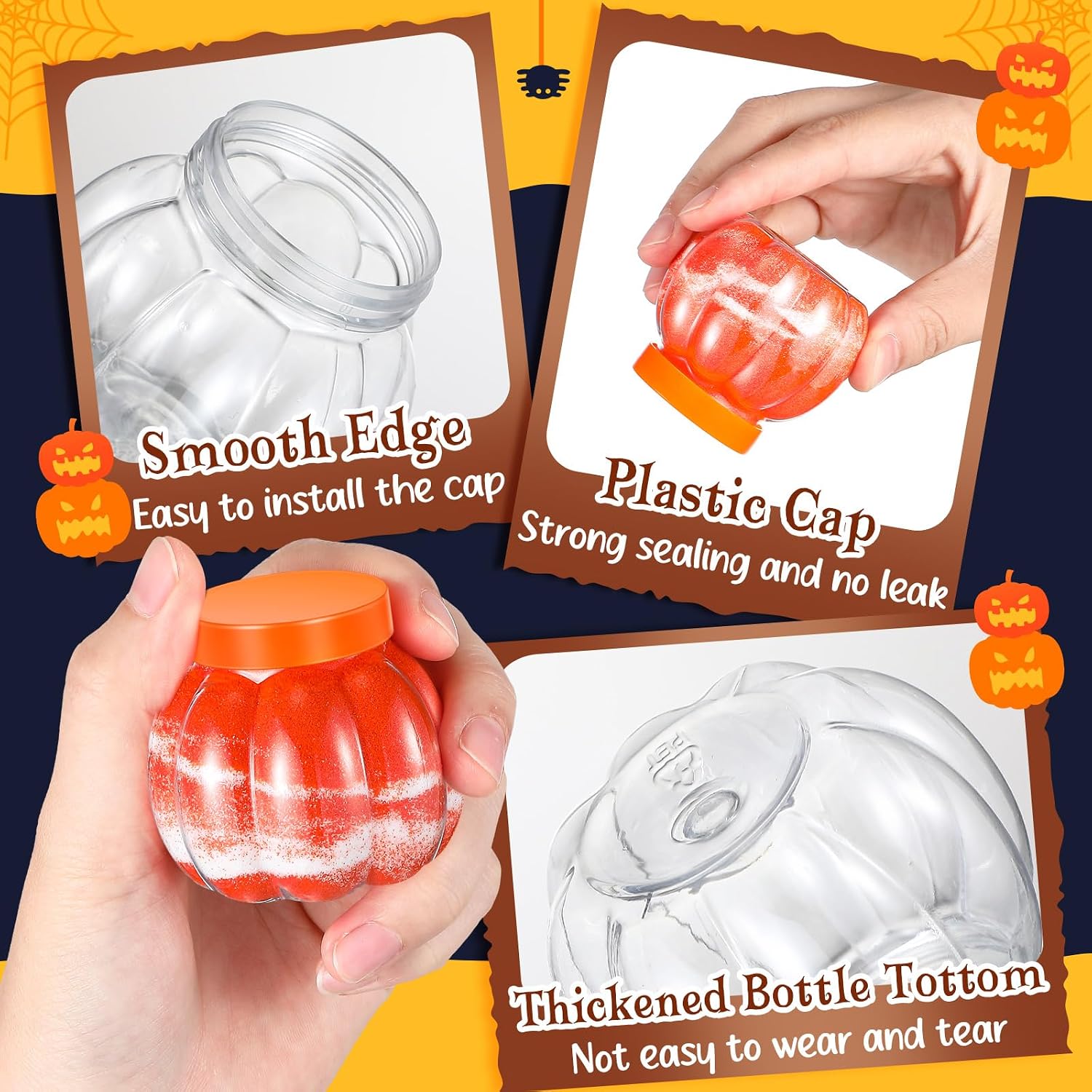Hsei 100 Pcs 2 oz/ 60ml Plastic Pumpkin Jar with Lids Mini Halloween Pumpkin Candy Jar Small Fall Containers Clear Sand Art Potion Bottles for ThanksGiving Party Decoration Cookie Autume Gift Crafts