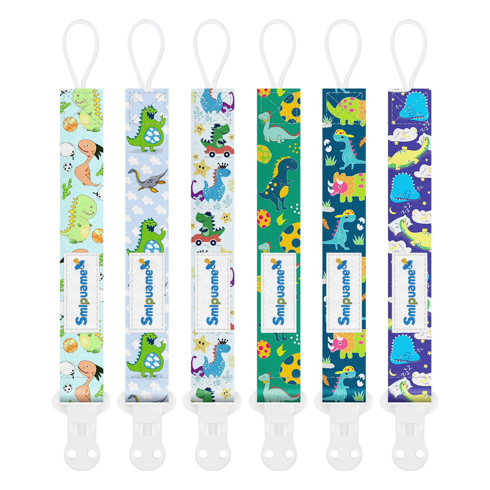 Smlpuame Baby Pacifier Clip for Boys Girl,6 Pack Stylish Binky Clips Strap,Paci Holder with Clips Universal Lightweight Fits Most Pacifiers Teeher Toy