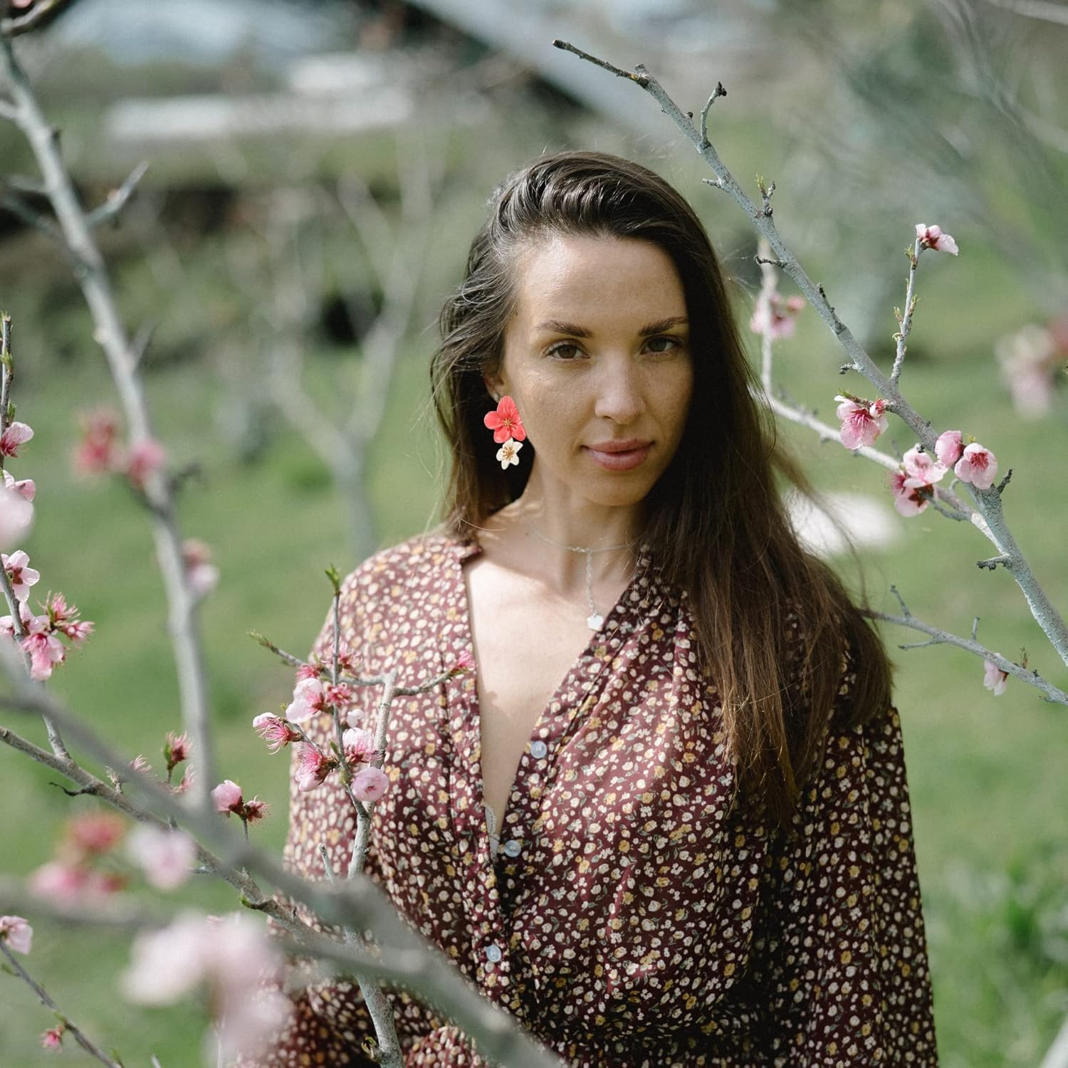 Flower Dangle Earrings Boho Layered Floral Petal Drop Earrings Statement Stud Earring for Women - Image 3