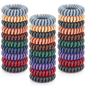 TailaiMei 30 Pcs Hair Spiral, TailaiMei No Crease Coil Hair Ties, Phone Cord Hair Ties for Thick Hair - Women Ponytail Holder Elastics10 Color