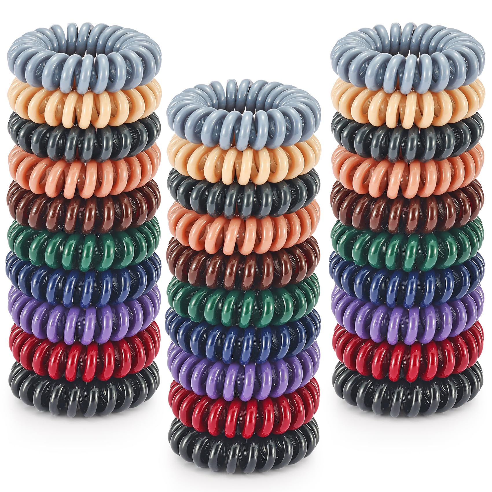 TailaiMei 30 Pcs Hair Spiral, TailaiMei No Crease Coil Hair Ties, Phone Cord Hair Ties for Thick Hair - Women Ponytail Holder Elastics(10 Color) Multicolor