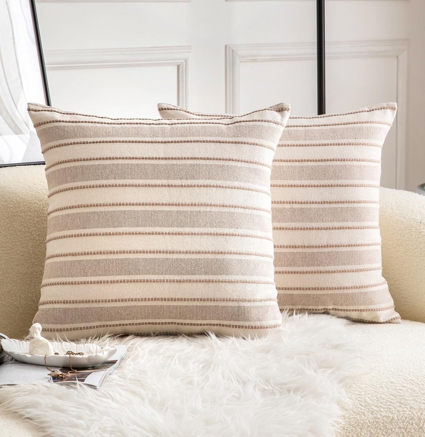 Cethom Decorative Boho Throw Pillow Covers, Farmhouse Textured Pillow Case, 22 x 22 Inch Set of 2, Chair Sofa Bedroom Living Room Home Decor Couch