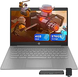 HP Laptop Chromebook HD de 14 polegadas para negócios e estudantes, Intel Celeron N4120, 4 GB LPDDR4, 576 GB de armazenamento (64 GB eMMC + estação de ancoragem de 512 GB), gráficos UHD, webcam