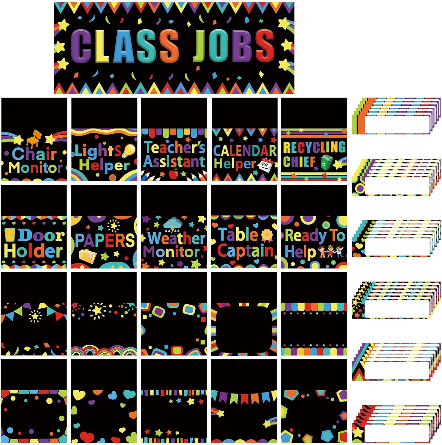 81 Pieces Classroom Jobs Chart Class Jobs Bulletin Board Pocket Chart Black Colorful