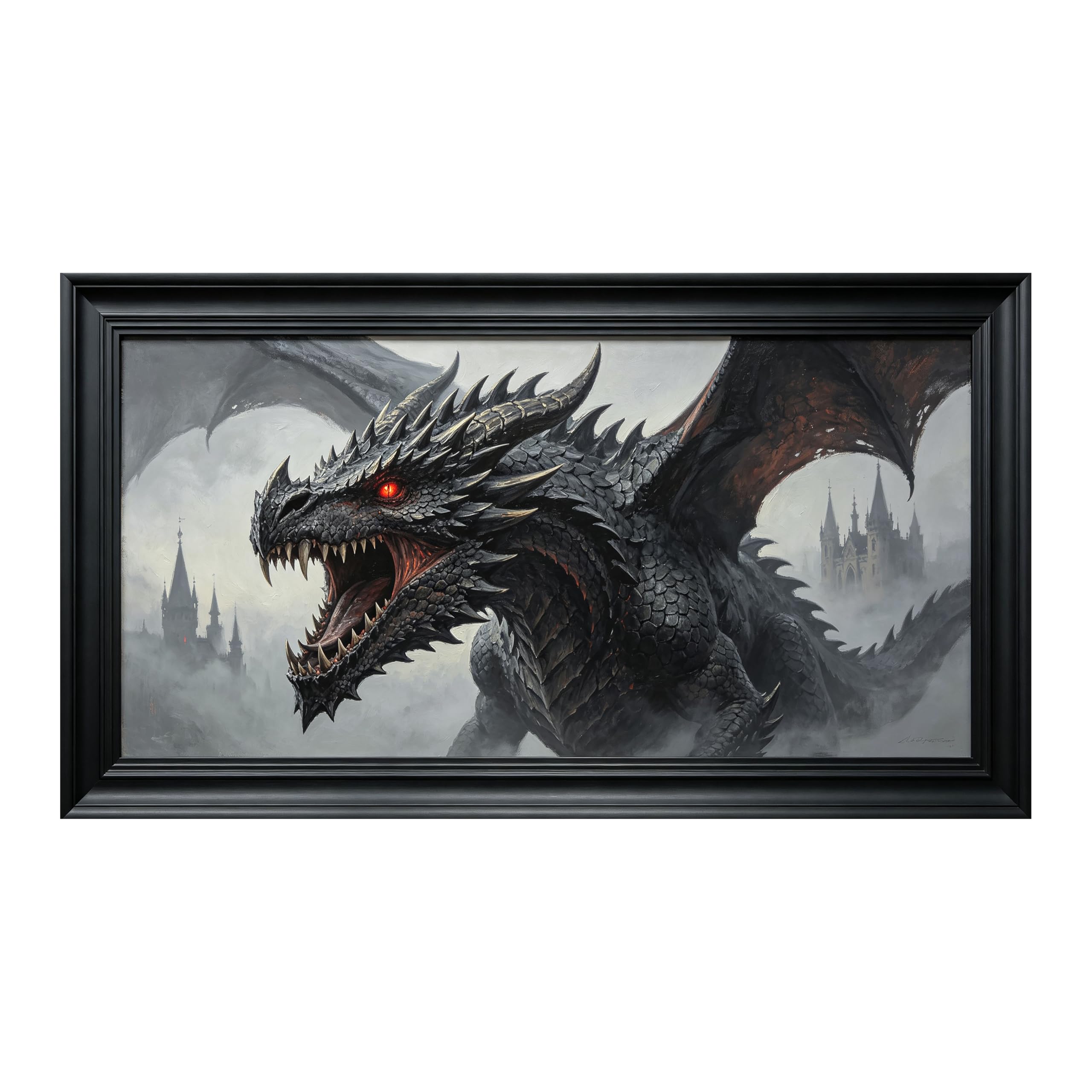 Yzpallescene Art260711238 3D Framed Wall Art Gothic Dragon Fantasy Dark Castle Oil Painting Large Size Selfadhesive Removable Wall Decor Prints Artwork For Living Room Bedroom Office