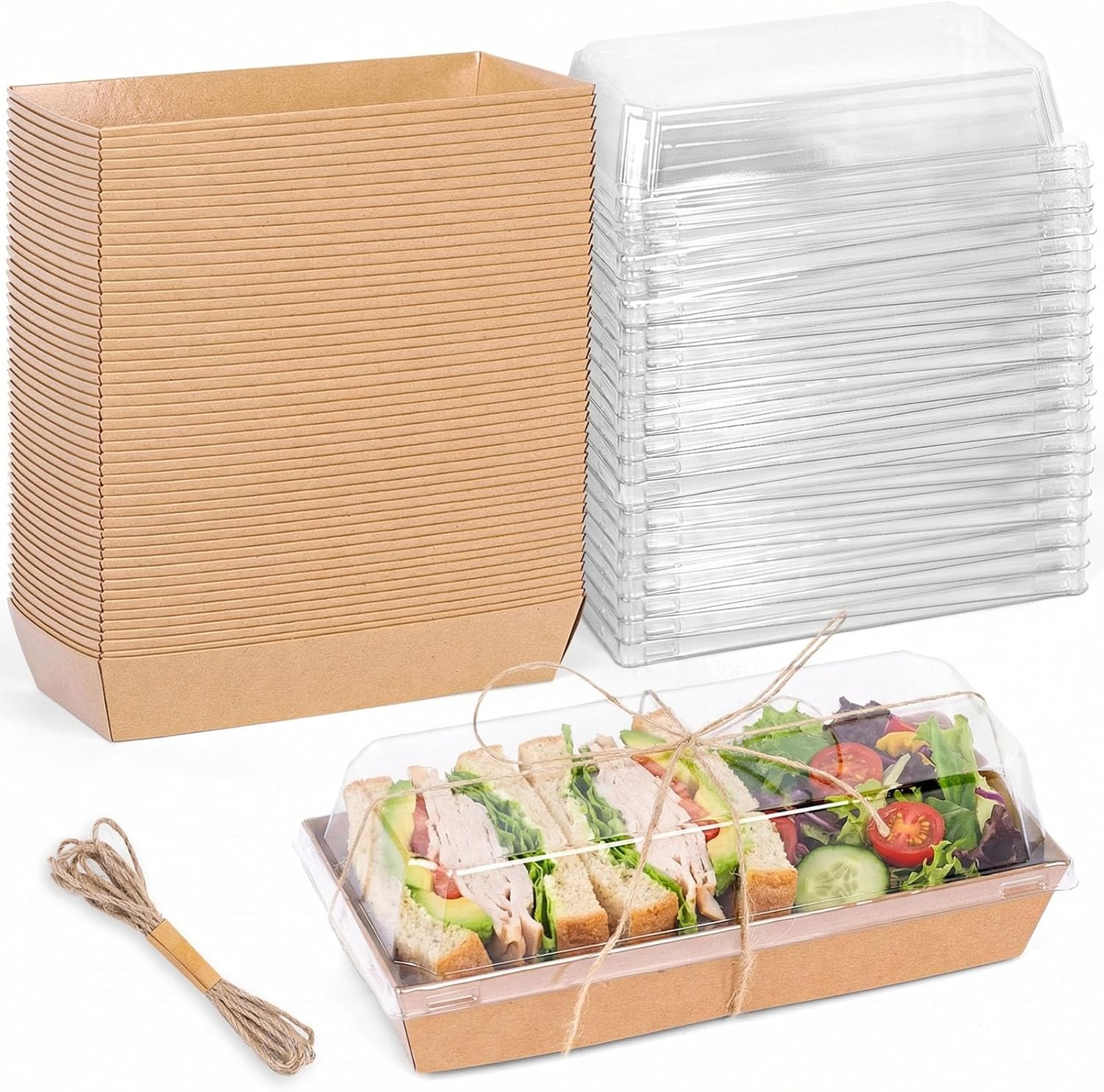 VGOODALL 48PCS Charcuterie Boxes, To Go Food Container Small Paper Bakery Boxes Treat Box with Clear Lid for Sandwich Dessert Cake Slice