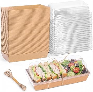 48PCS Charcuterie Boxes, To Go Food Container Small Paper Bakery Boxes Treat Box with Clear Lid for Sandwich Dessert Cake Slice