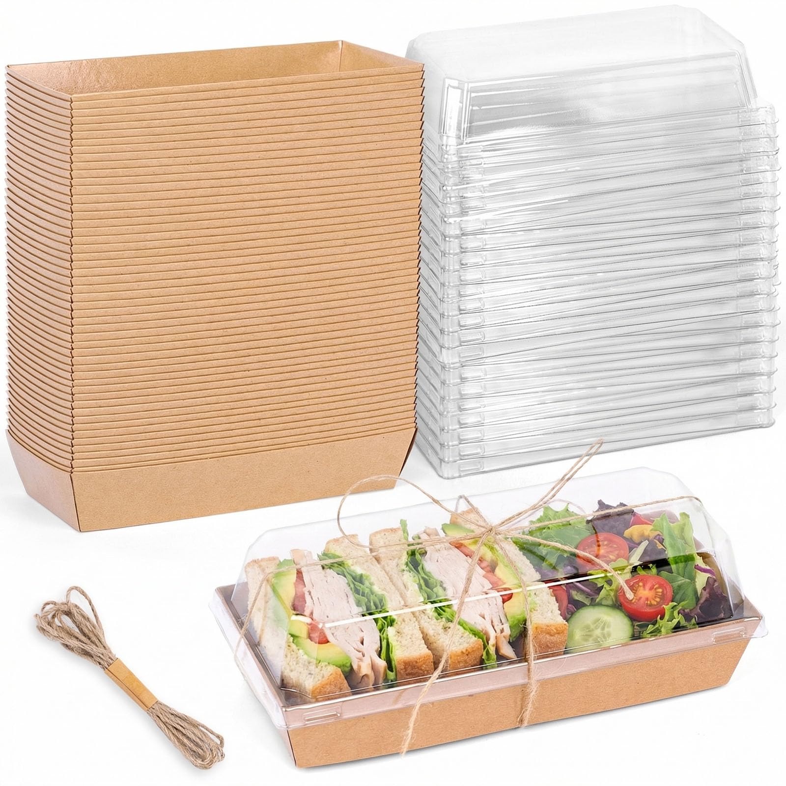 VGOODALL Lot de 48 boîtes à charcuterie, petites boîtes en papier avec couvercle transparent pour sandwich, dessert, gâteau