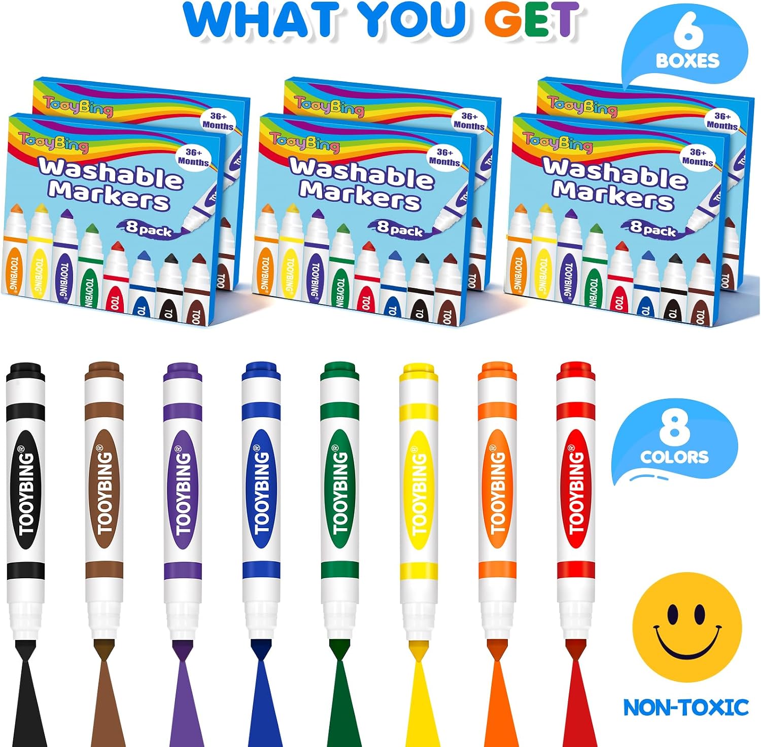 Washable Markers Bulk (48 Count, 6 Box), Broad Line Markers for Kids with Conical Tip, Assorted Colors, Drawing Essentials for School Classroom, Student Must Have for Coloring Book, Art Craft Supplies image 2