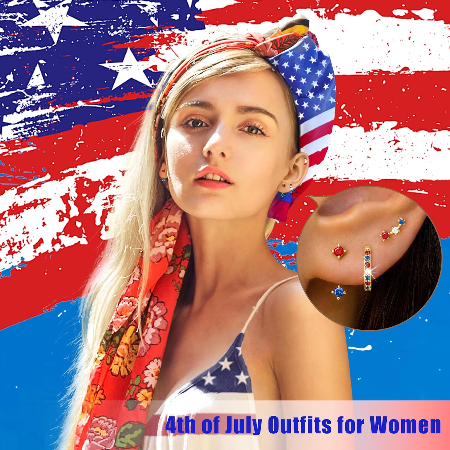 3 Pairs Dainty Small 4th of July Earrings for Women Trendy, Birthstone Stud Huggie Hoop Jacket Stack for Cartilage Helix, Gold Plated Hypoallergenic Cute Women Fashion Accessories Western Jewelry Gifts thumbnail