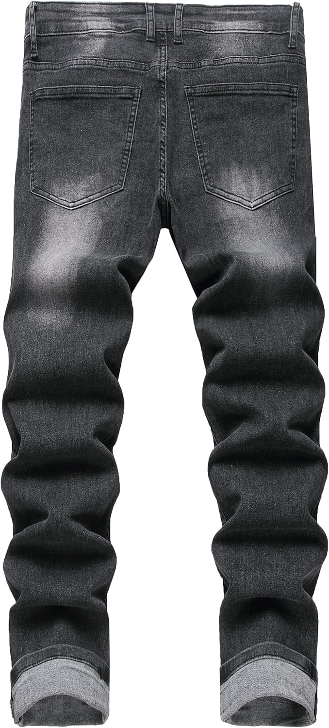 QIMYUM Men's Slim Fit Jeans Ripped Skinny Jeans for Men, Fashion Biker Jeans Stretch Moto Cargo Denim Pants - Image 3