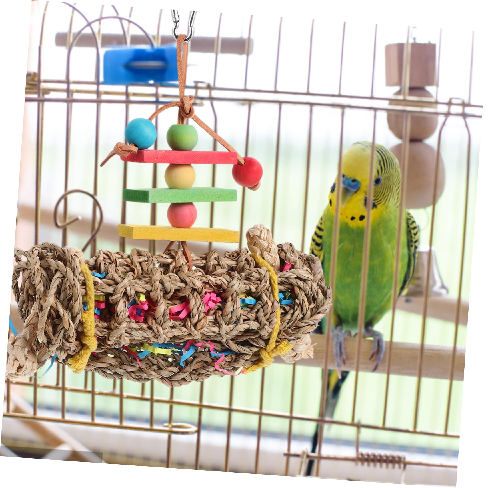BESPORTBLE 3pièces Jouet Bois pour Oiseaux Jouet à Mâcher Suspendu pour Perruches Et Perroquets Accessoire De Jeu Tressée pour Éviter Ennui des Oiseaux De Compagnie