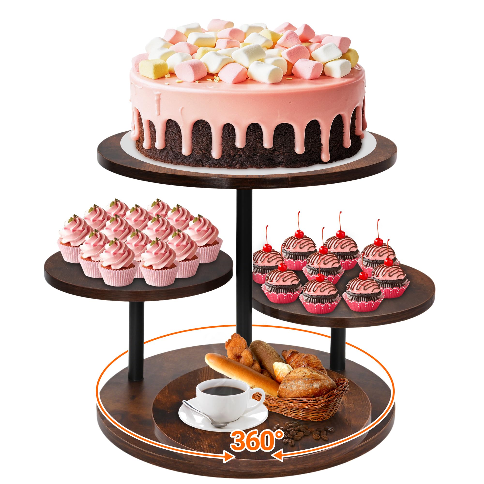 ohbien 4 Etagen Tortenständer Holz 360°drehbares, Torten Etagere Kuchen Ständer für Cupcakes, Kuchenständer für Hochzeit Geburtstag Nachmittagstee Party Festivals Weihnachten (30/20/20/20 cm)