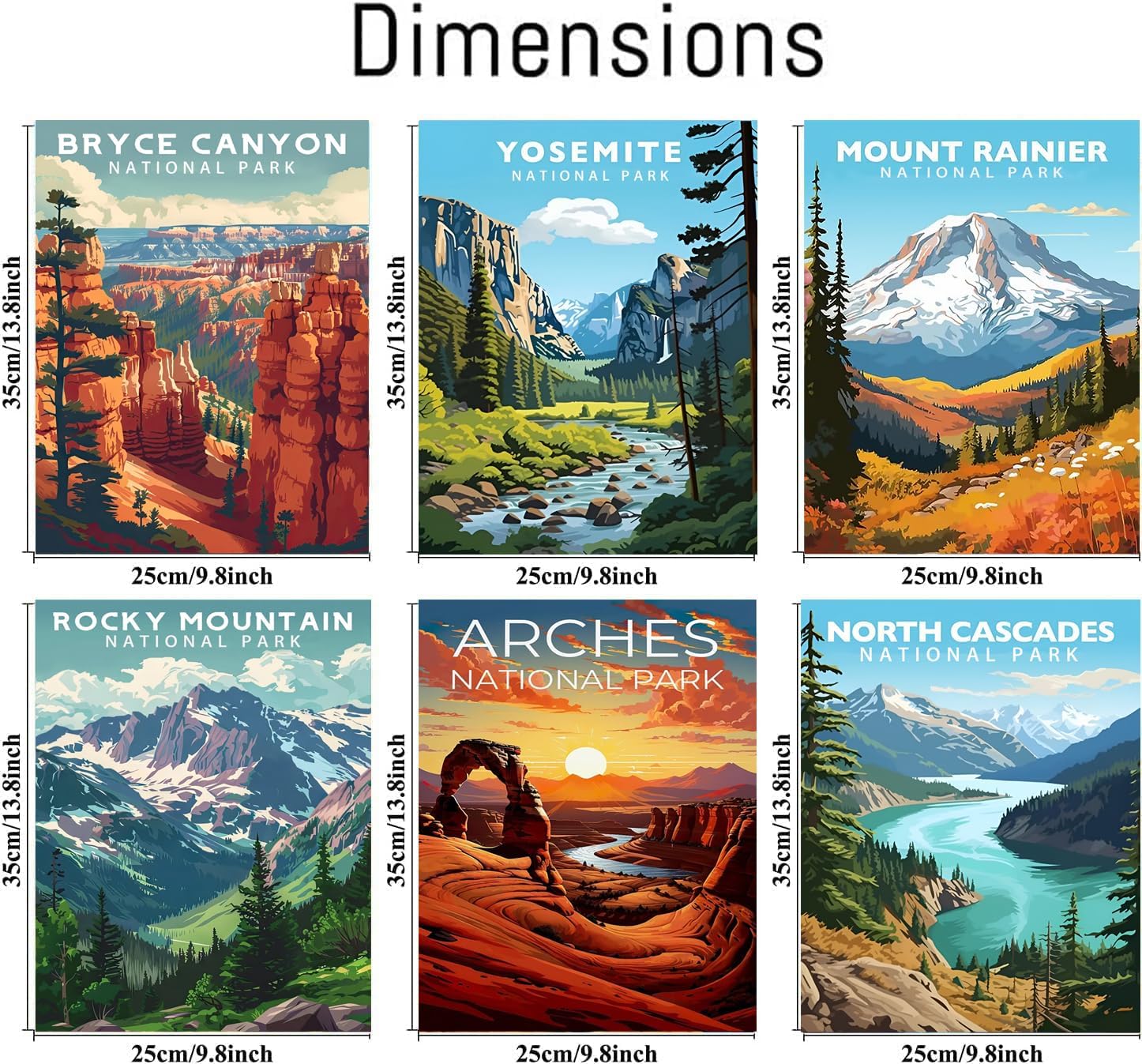 AOSGEDY 6 Pack Paint by Numbers Kit for Adults Beginner, National Park Adult Paint by Number Kits on Canvas Without Frame, DIY Landscape Painting with Numbers Craft for Home Decor 10x14 Inch