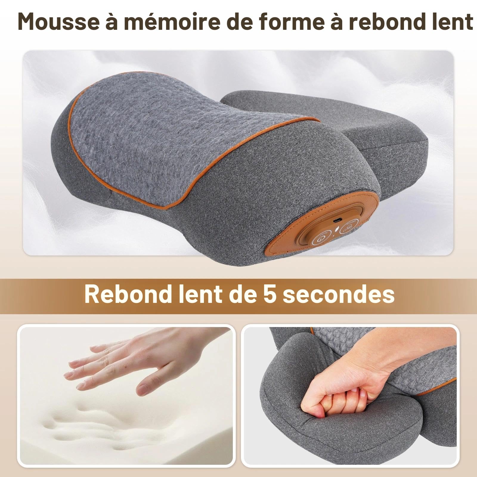 Masseur Cervical avec Chauffage, 3en1 Masseur Dos et Cervicales avec Vibration et Traction, Masseur D'épaules Pour Soulager Les Douleurs Des Tissus Profonds, Gris Foncé