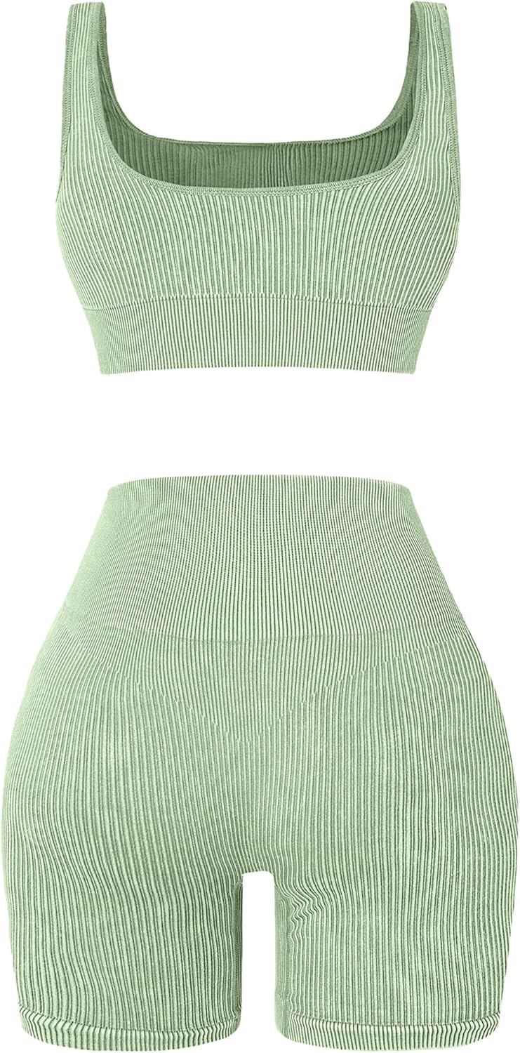 4 Piece Workout Sets for Women Seamless Ribbed High Waist Yoga shorts with Sports Bra Outfits - Image 5