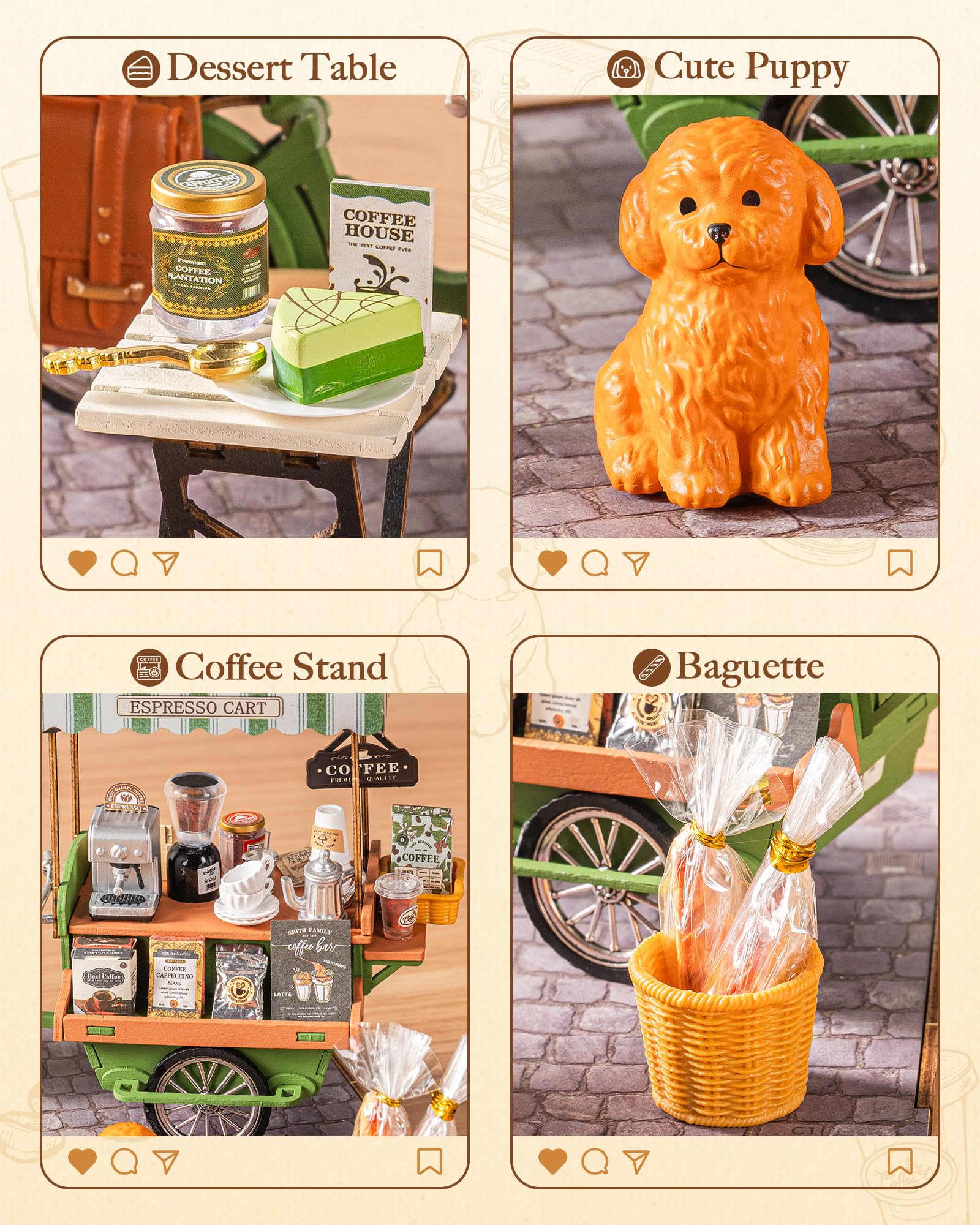 Rolife Casa delle Bambole Carrello del Caffè Aromatico Kit de Modello in Legno Casa in Miniatura Book Nook Decorazione per la Casa Regalo Creativo per Adulti
