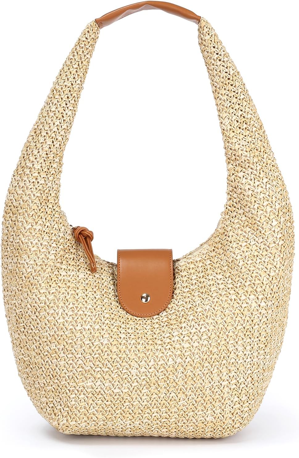 Herald Straw Woven Hobo Shoulder Purse for Women, Medium Summer Beach Raffia Bag Satchel Handbag Tote for Vacation