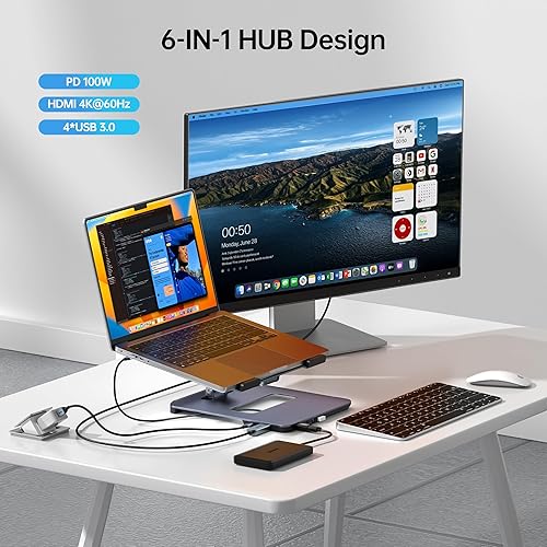 Miniatura 2 de BENFEI Soporte para laptop con estación de acoplamiento USB C 6 en 1, HDMI 4K a 60Hz, 4* USB 3.0, 100W PD compatible con MacBook ProAir, iPad Pro,