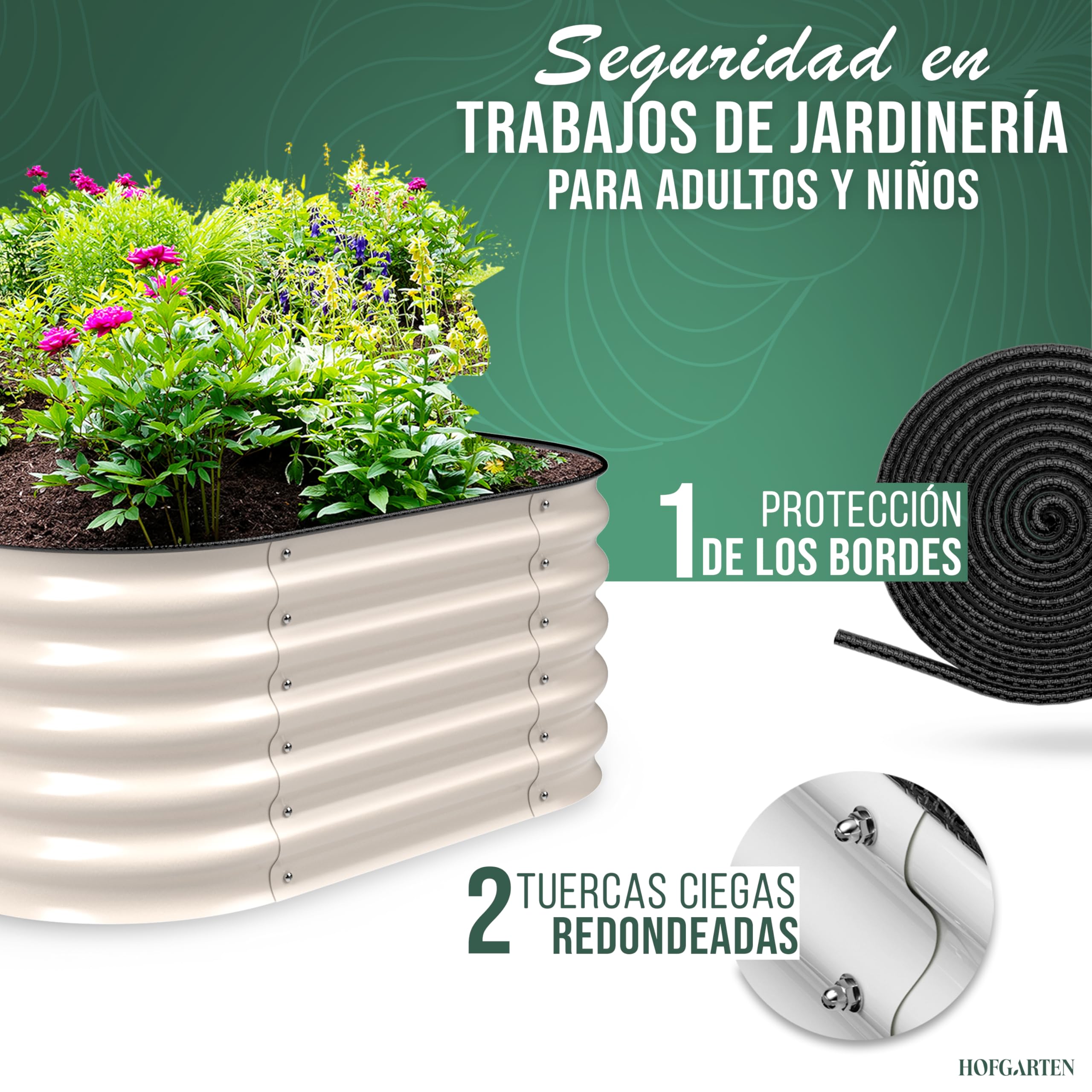 HOFGARTEN 200x60x42 cm Huerto Elevado Modular 6 en 1 de jardín, bancal Elevado de Metal con Base Abierta para Colocar sobre la Tierra, protección anticorrosión y Alta Estabilidad (Beige)