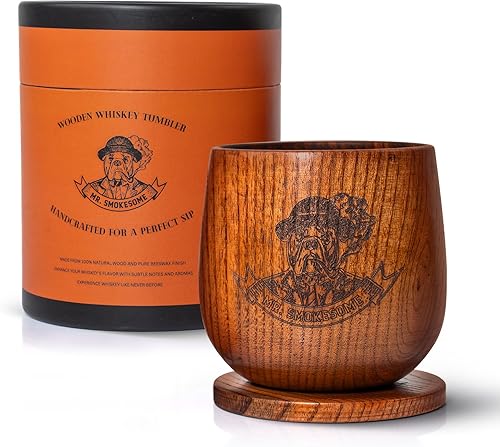 Juego de vasos de whisky de madera con posavasos Juego de vasos de whisky de 10 onzas líquidas Vaso antiguo en embalaje de regalo Regalos de