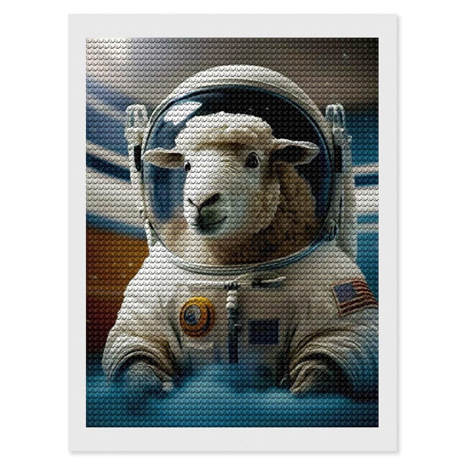 Junmoney Sheep Astronaut Diamond Painting Kit 12"x16", Festive Craft Gift, Bedroom Decor, Full Kit Included, Creative Gift Idea