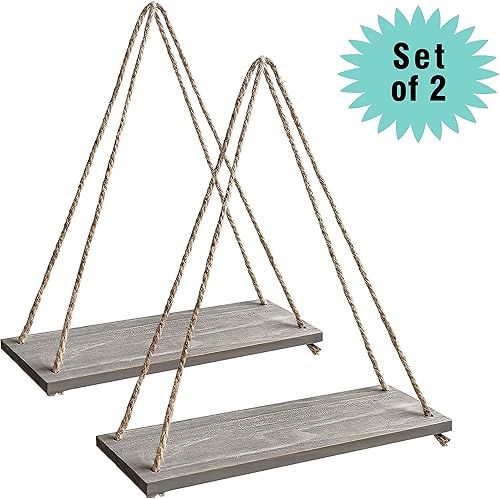 Miniatura 5 de Estantes flotantes para colgar en la pared de 17 x 5 pulgadas, organizador de madera envejecida, decoración rústica del hogar para sala de estar,