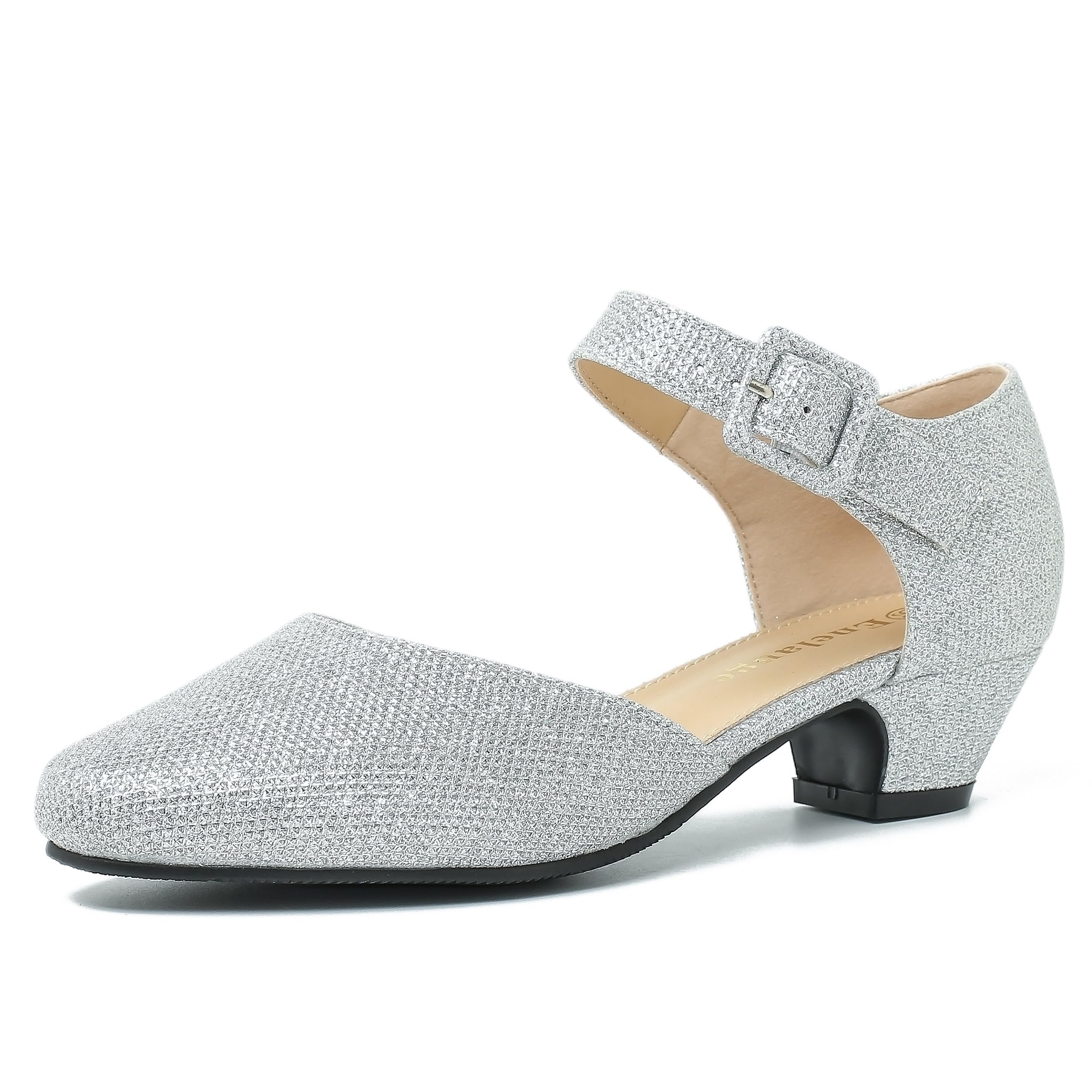 Enelauge Women's Closed Toe Low Block Heels Ankle Buckle Strap D'Orsay Pumps Comfortable Chunky Heel Dress Work Church Shoes