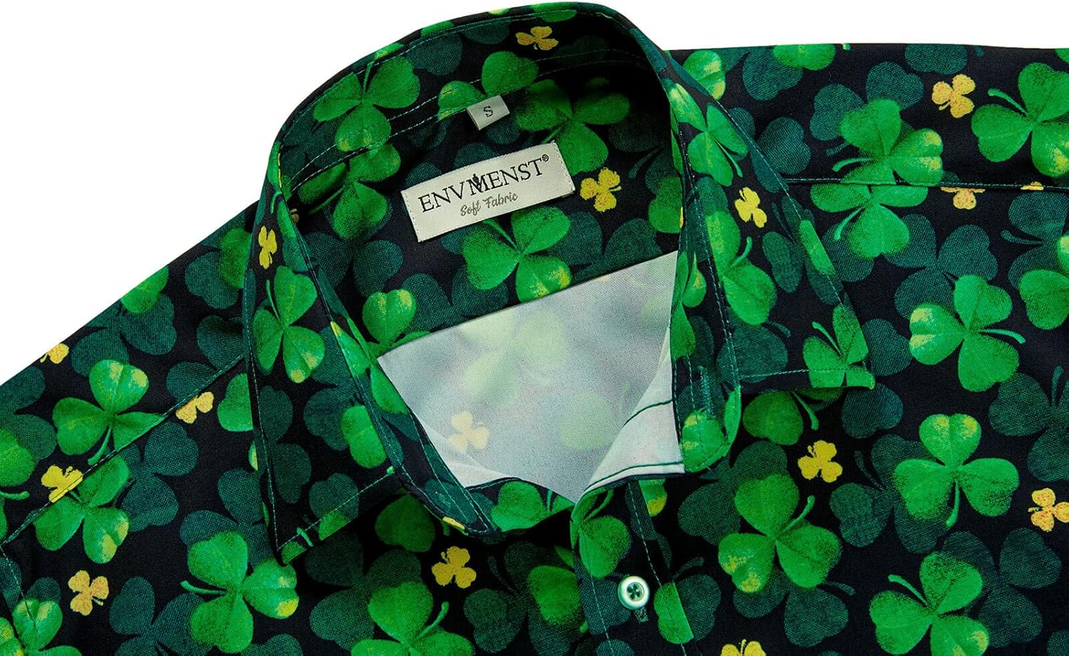 ENVMENST Mens St.Patrick's Day Shirt Irish Clover Printed Casual Short Sleeve Hawaiian Button Up Shirts - Image 4