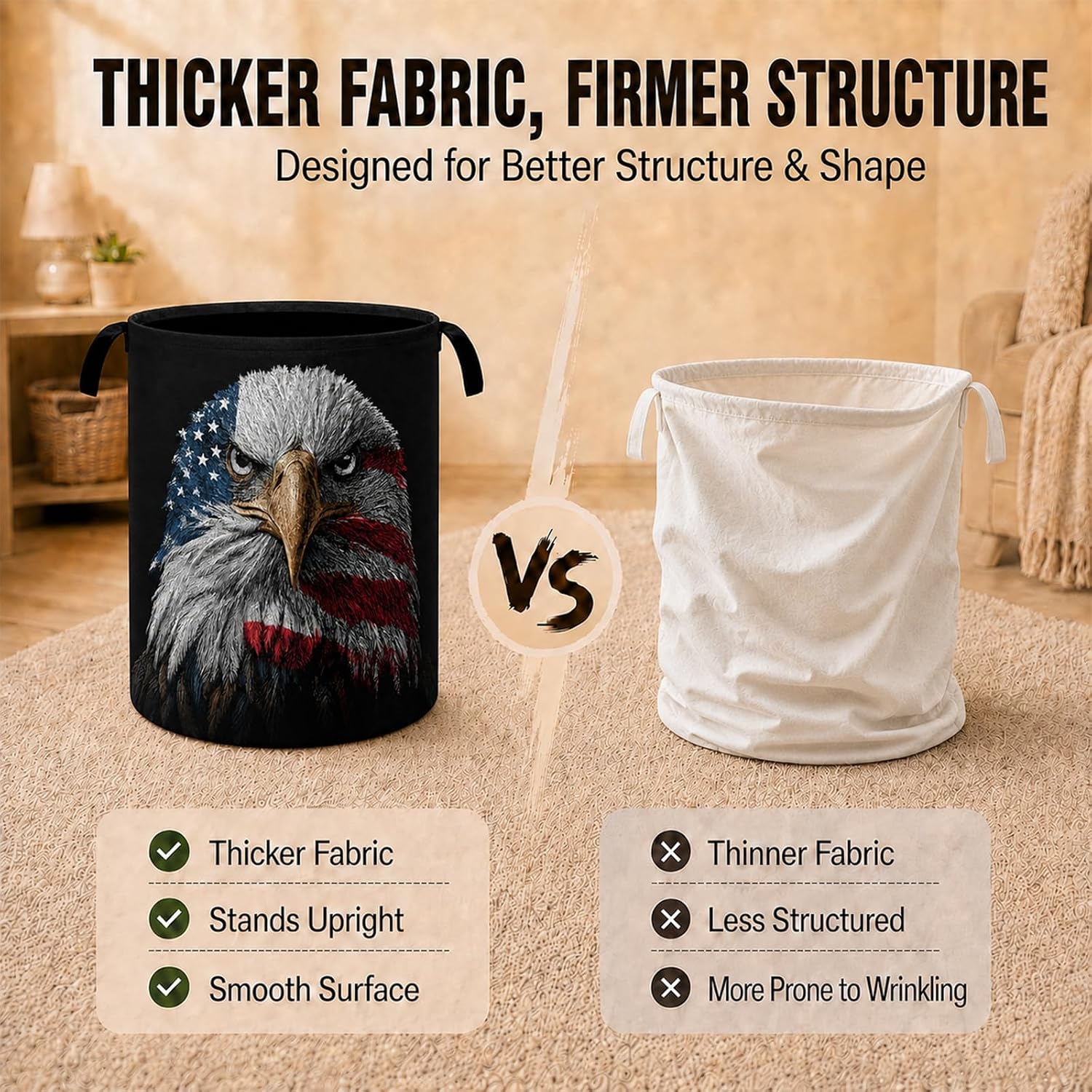 American Flag Eagle Laundry Basket Laundry Hamper Foldable Oxford Cloth Colorful Tote Bag Clothes Toy Storage Bucket 16"x20" For Bathroom/Laundry Storage/Bedroom image 4