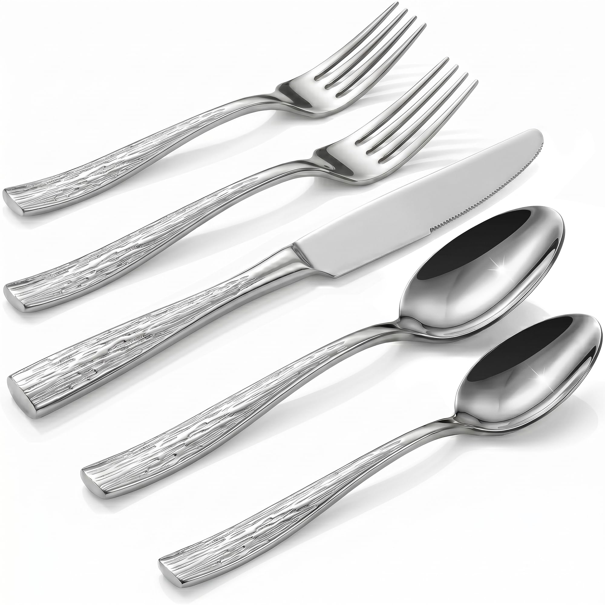 OSVSEE Hammered Silverware Set, 18/10 Stainless Steel Flatware Set for 4