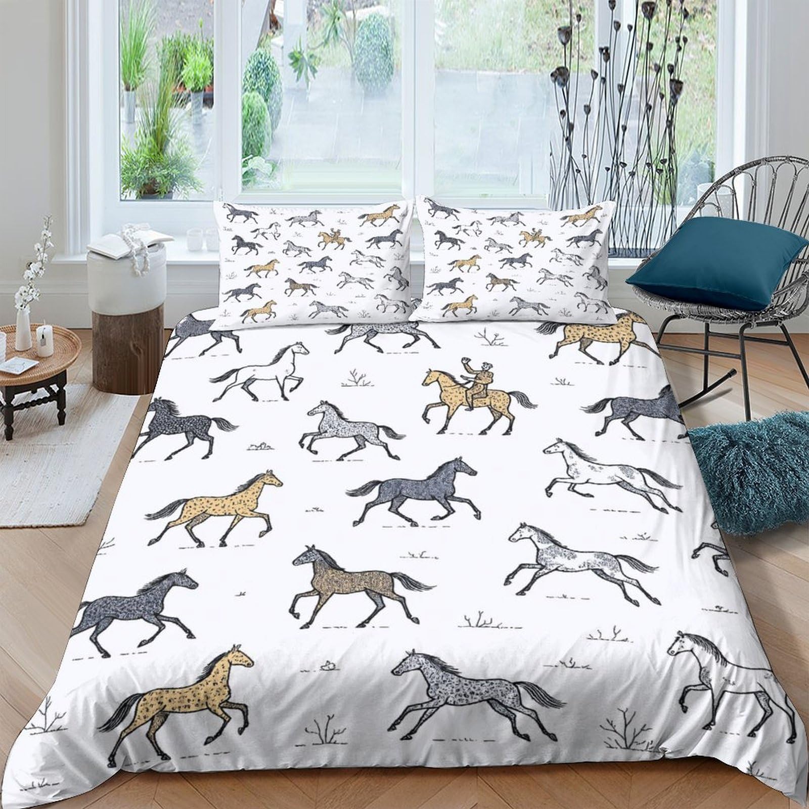 Ctjqhvkz Style-10 3D Printed Galloping Horse Fitted Sheet Microfiber Soft Anti-Slip Running Horse Mattress Cover Bedroom Decor Easy Care Single（135X200cm）