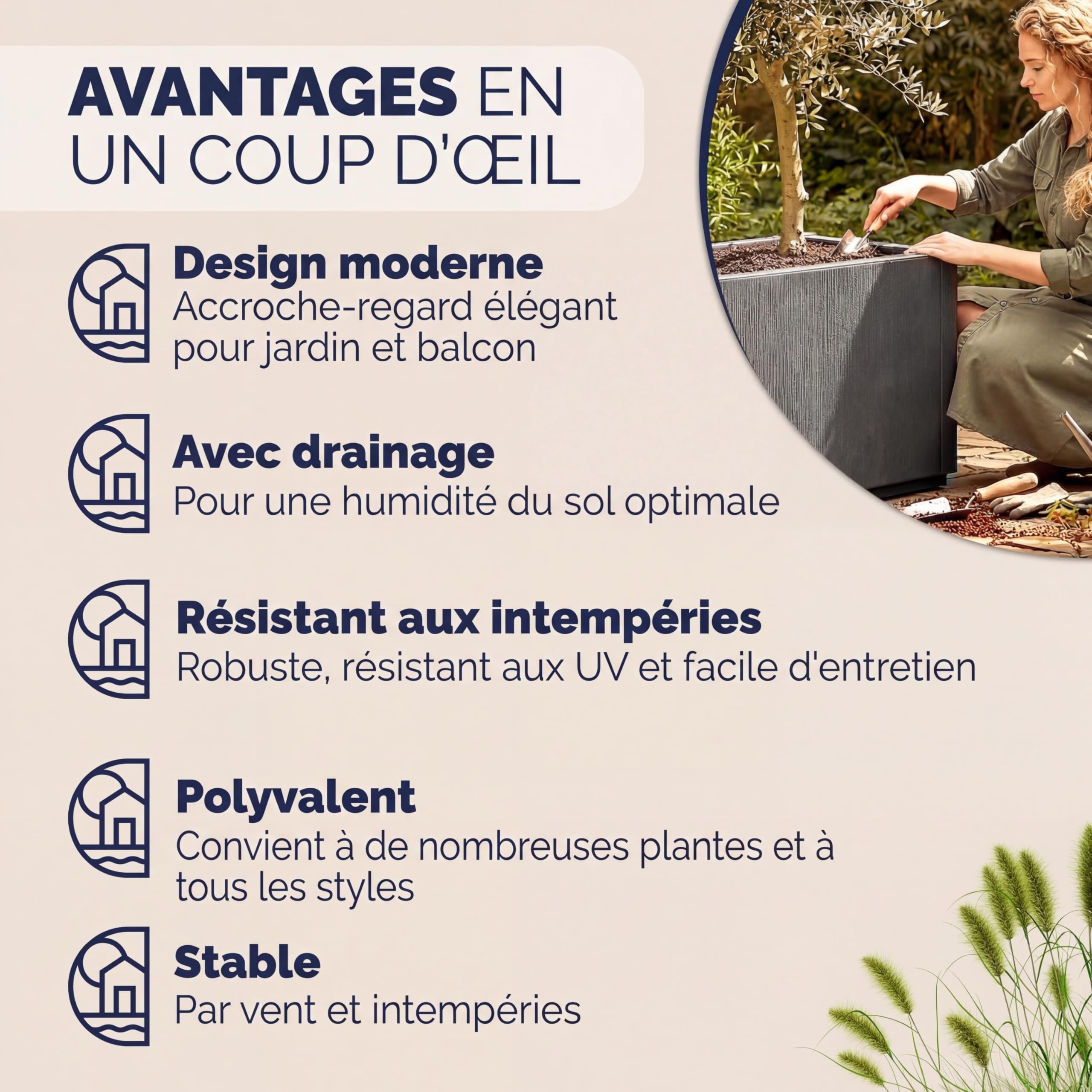 Casaria® 2X Jardinière Ethica Anthracite 80x36x36cm 80L résistante Fond d'écoulement Bac à Fleurs Pot de Fleurs Jardin Balcon
